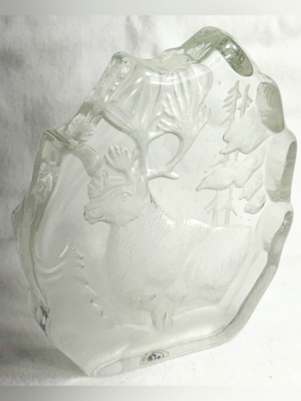 Crystal Paperweight Reindeer Romania Sarmis Royal 5” Handmade Etching Art